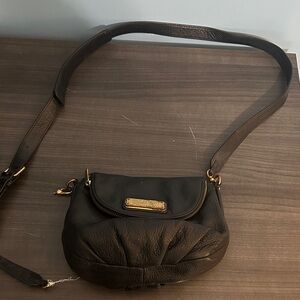 Marc by Marc Jacobs Black Leather Crossbody with Gold Plaque